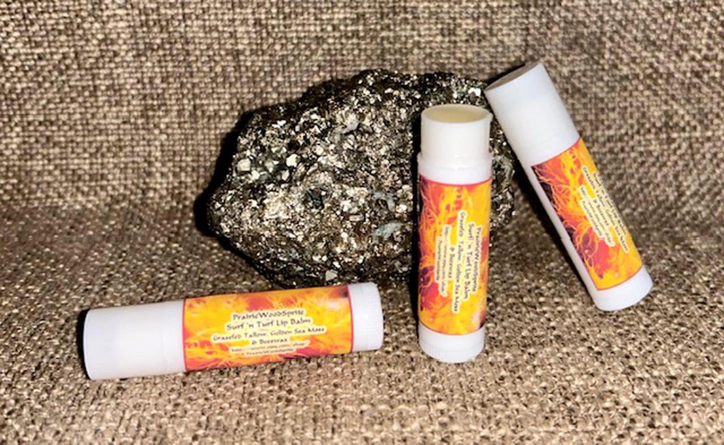 Turf & Surf Buffalo Tallow Only Lip Balm Creamy Long Lasting Paleo Unisex Men Women Teen Child Soothe Smooth Heal Chapped Lips Made to Order